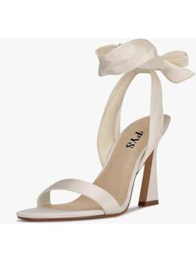 FYS Beige Sexy Open Toe Spool High Heel Satin Lace up Ankle Strap Sandals